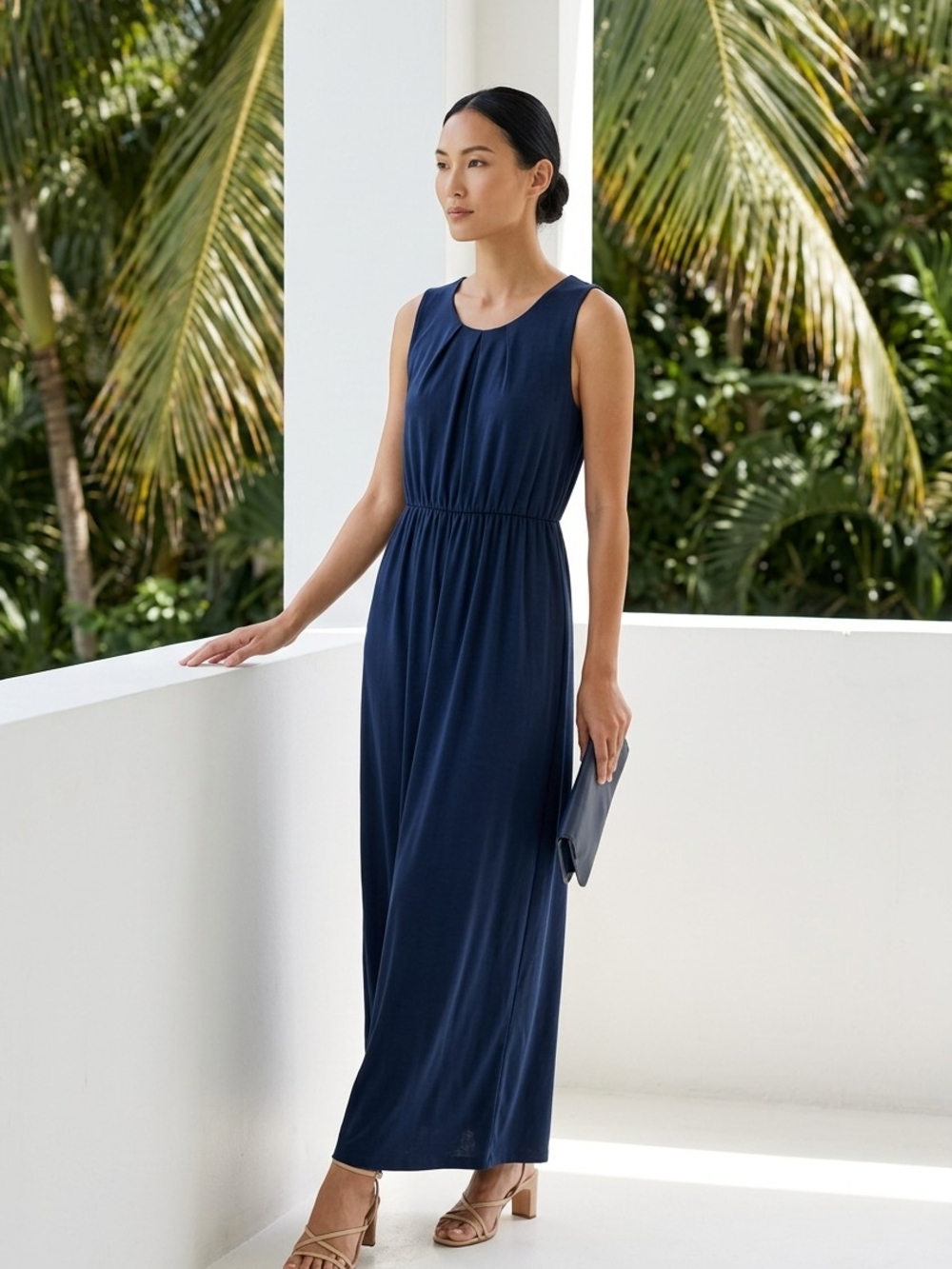 twik Navy Sleeveless Maxi Dress with Elastic Waist